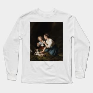 Children with Kittens by Fritz Zuber-Buhler Long Sleeve T-Shirt